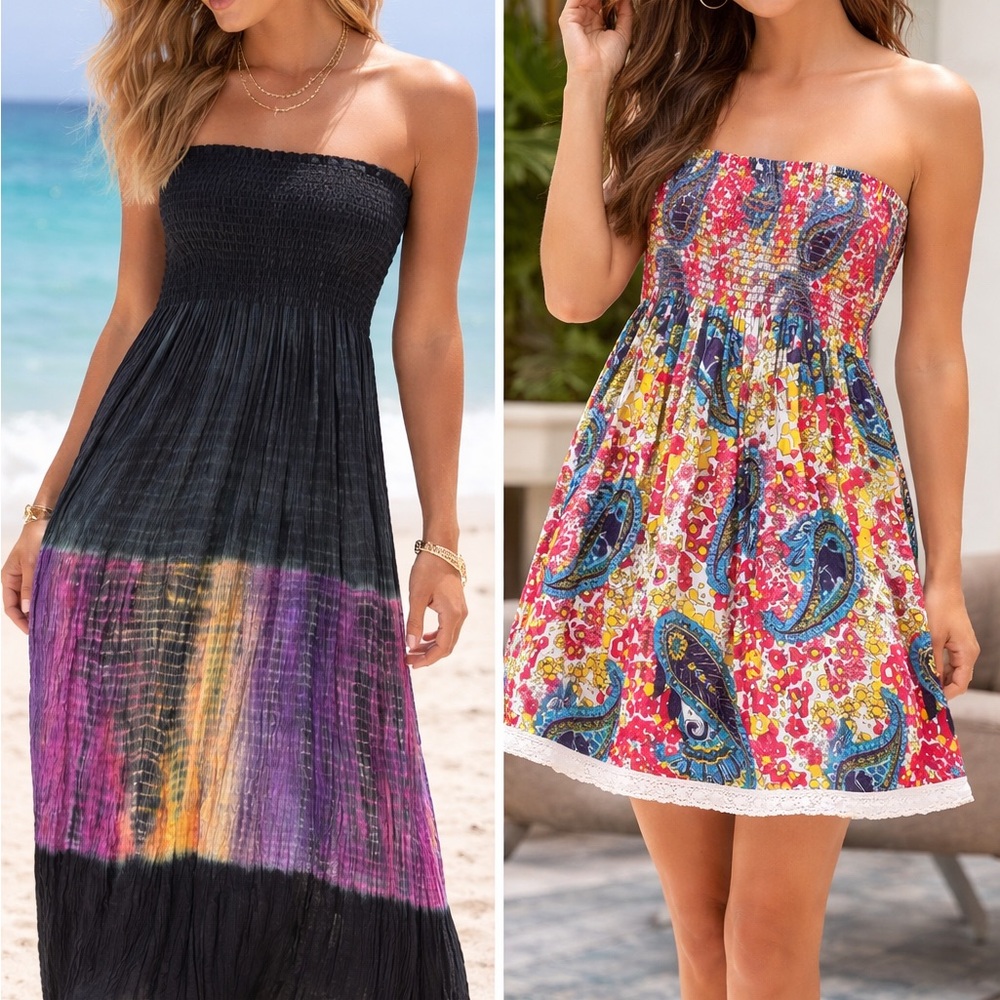 Nomad Black and Multicolor Strapless Dresses